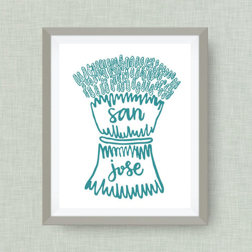 San Jose Art Print - Wheat Art Print - hand drawn, hand lettered, Option of Real Gold Foil