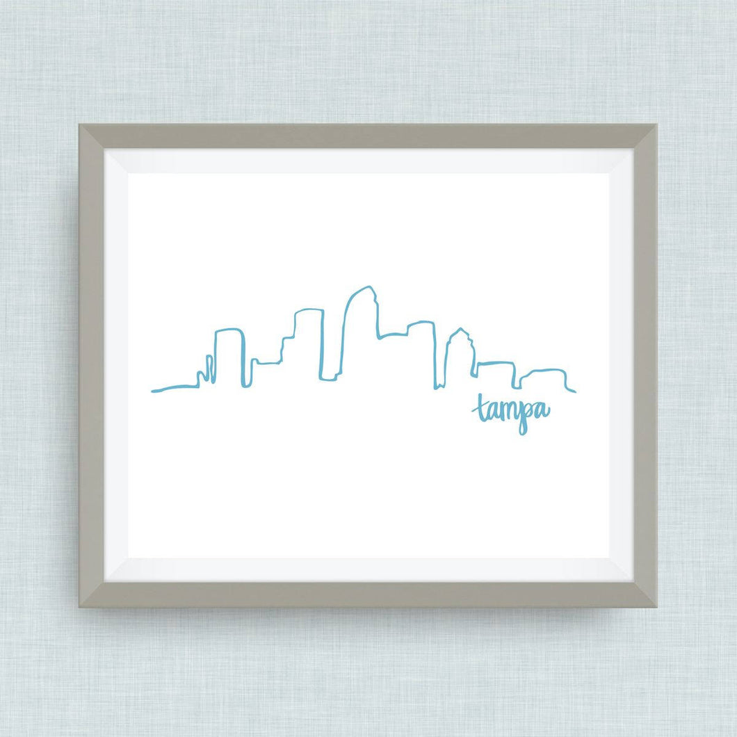 Tampa Skyline Art Print - hand drawn, hand lettered, Option of Real Gold Foil