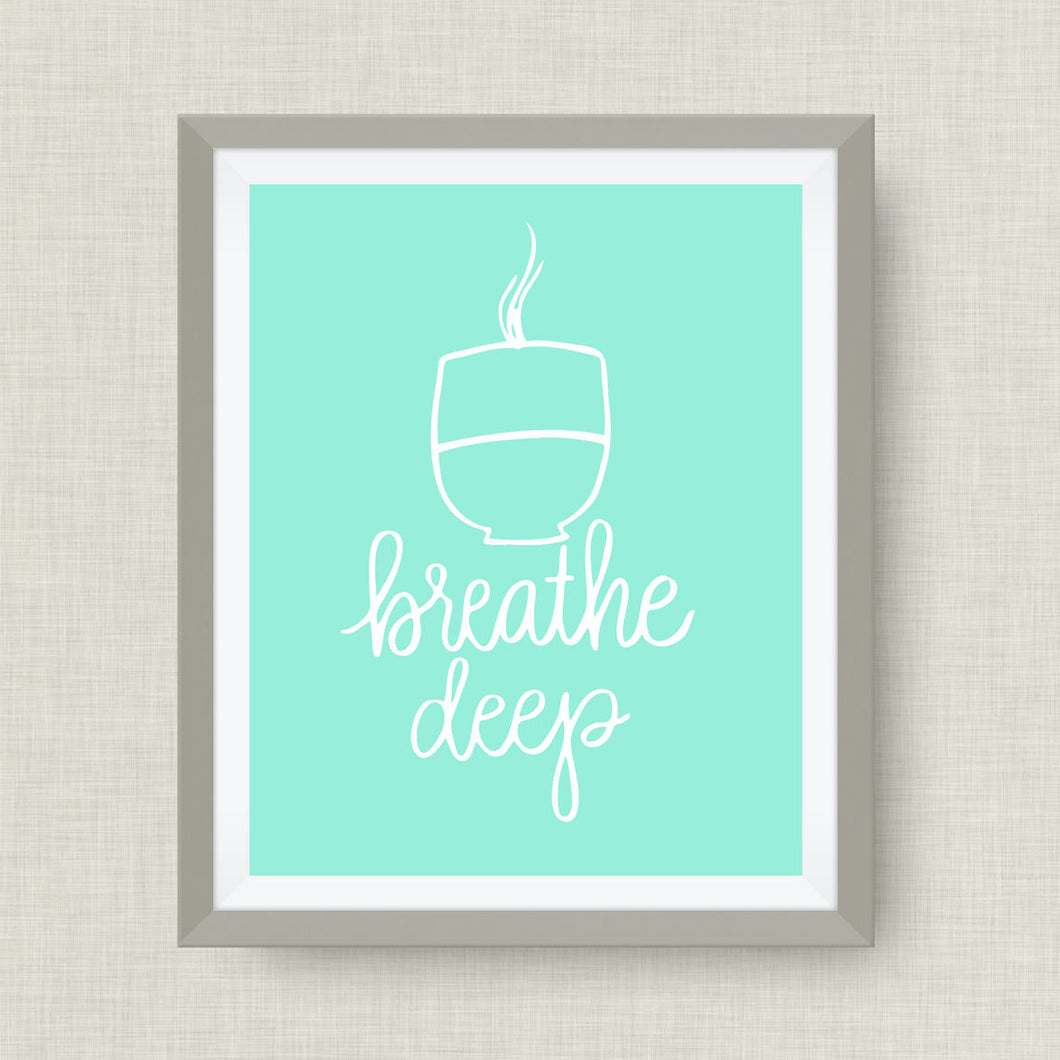 breathe deep -essential oil art print - option of real gold foil, rainbow, watercolor