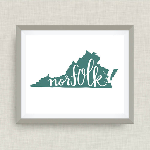 norfolk art print, virginia - hand drawn, option of gold foil
