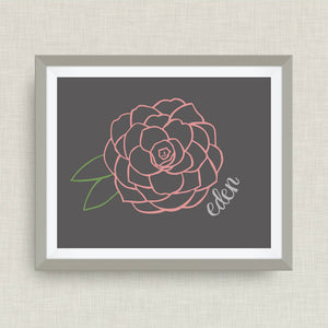 Eden NC - Camellia Flower - Art Print, Raleigh NC, option of Gold Foil Print