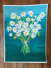 Daisy, Daisies, Teal and White Floral Art - Gouache Floral - Colorful art, Happy art, Cheerful flowers, Original Art Print