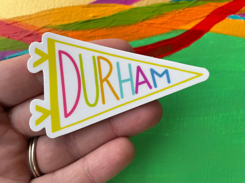 durham sticker - bright DURHAM pennant