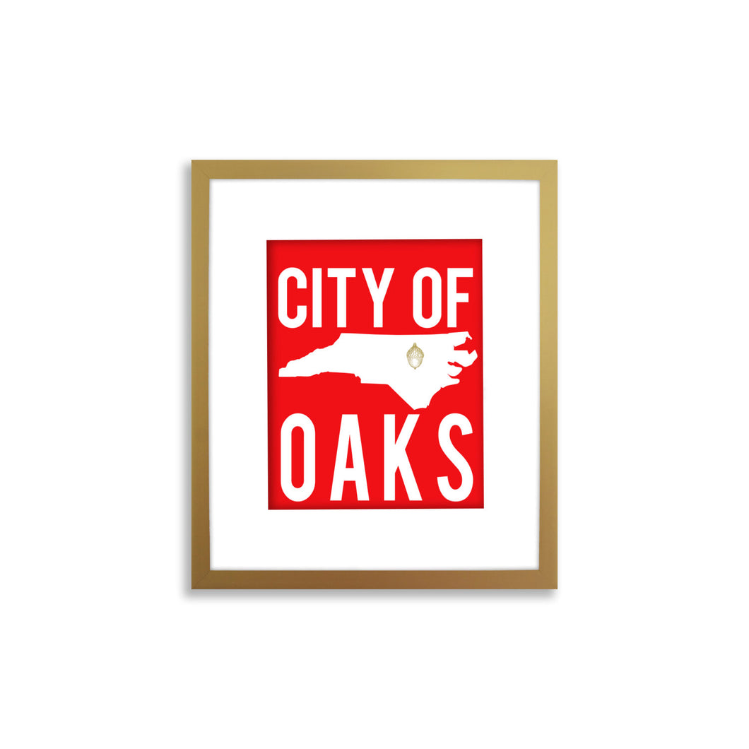 Raleigh Art Print, North Carolina Art Print - City of Oaks Gold Foil Acorn
