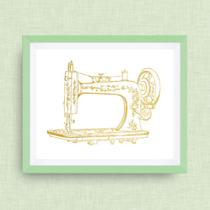 Sewing Machine Art Print, option of Gold Foil Print