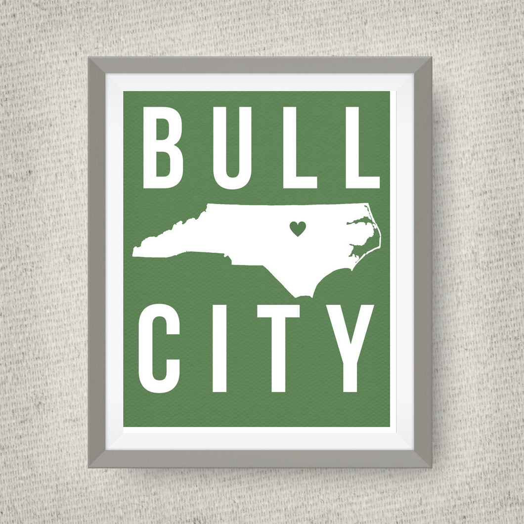 bull city art print, durham north carolina