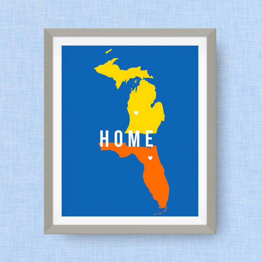 Home Custom Art Print - Multi-state or country print --show all of your homes! Custom Family Art