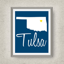 Tulsa Oklahoma Art Print, Blue & Gold, option of Gold Foil Print
