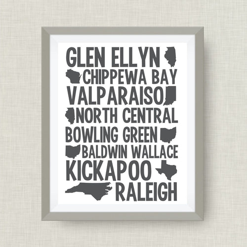 State Art, Vacation Art, Multi-state or country print --show all of your homes or commemorate a trip! Multiple size options.