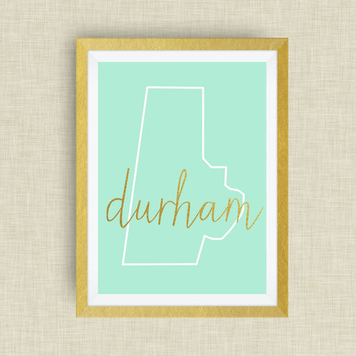 Durham - Durham County - Art Print, NC, option of Gold Foil Print