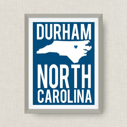 Durham North Carolina Print, Duke Blue - State Art Print