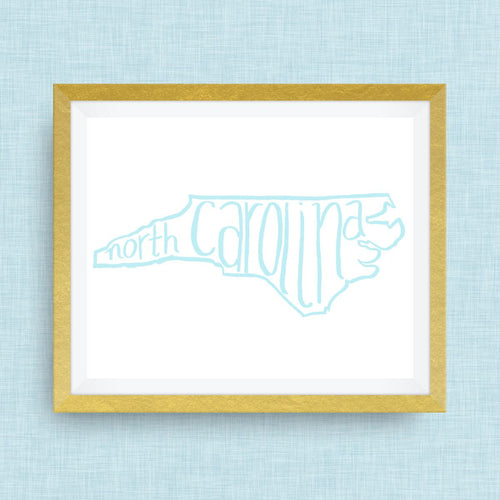 North Carolina Print - hand drawn, hand lettered, Option of Real Gold Foil
