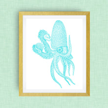 Octopus Print - Teal -  Option of Real Gold Foil, Silver Foil - other colors available!