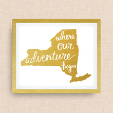 New York Art Print - Where Our Adventure Began (TM), Hand Lettered, option of Gold Foil, Wedding Art