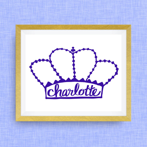 Charlotte Art Print - the Queen City, hand drawn, hand lettered, Option of Real Gold Foil
