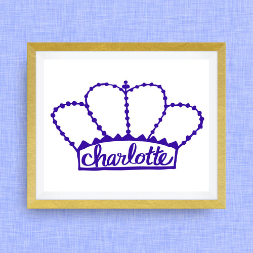 Charlotte Art Print - the Queen City, hand drawn, hand lettered, Option of Real Gold Foil