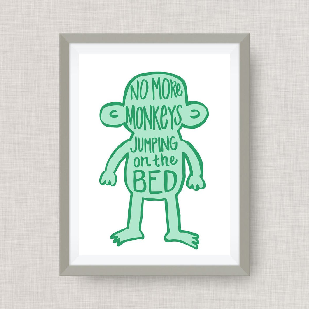 no more monsters jumping on the bed No More Monkeys Jumping on the Bed- Custom Nursery Art