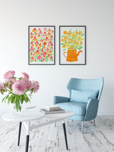 Coneflower Floral Art Print - Pink, Orange and Green Painting