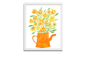 Teapot Art Print - Orange and Yellow Painting