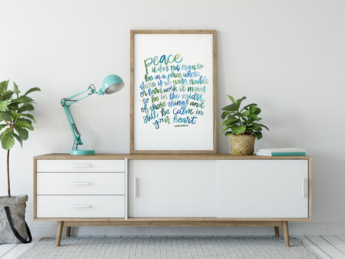 Peace, calm - calm in your heart - lettering art, colorful art, office decor, painting  BrightKind Creative formerly