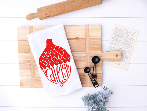 Raleigh NC Cotton Tea Towel, Raleigh Acorn, Dish Towel, Kitchen Towel
